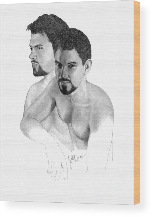 Pencil Drawing Print Wood Print featuring the drawing Intense Stare by Joe Olivares