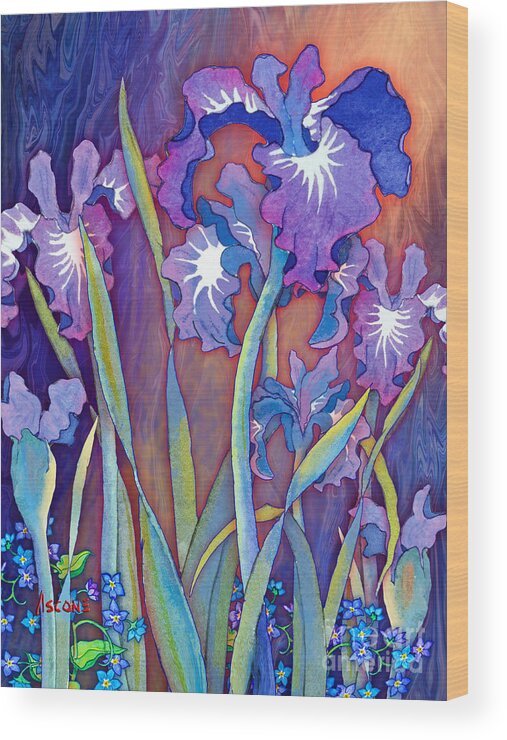 Iris Wood Print featuring the mixed media Iris Bouquet by Teresa Ascone