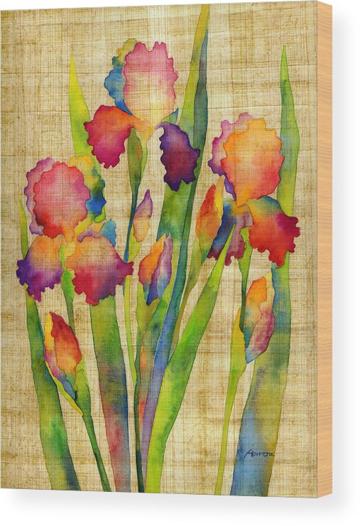 Iris Wood Print featuring the painting Iris Elegance on Yellow by Hailey E Herrera