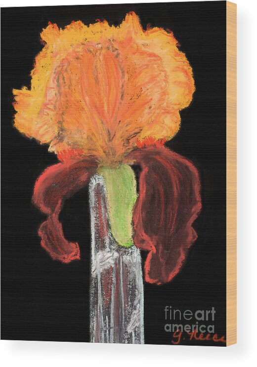 Iris Wood Print featuring the pastel Iris on Black by Ginny Neece