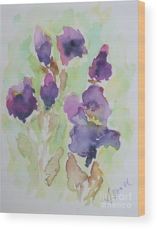 Watercolour Wood Print featuring the painting Irises by Almo M