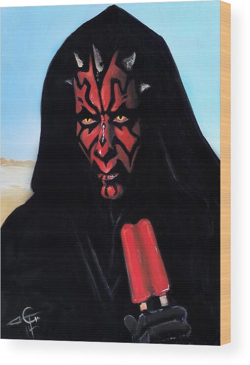 Darth Maul Wood Print featuring the painting It's Very Hot on Tatoonie by Tom Carlton