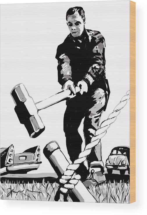 Man Wood Print featuring the painting Jack Hammer by Jean Pacheco Ravinski