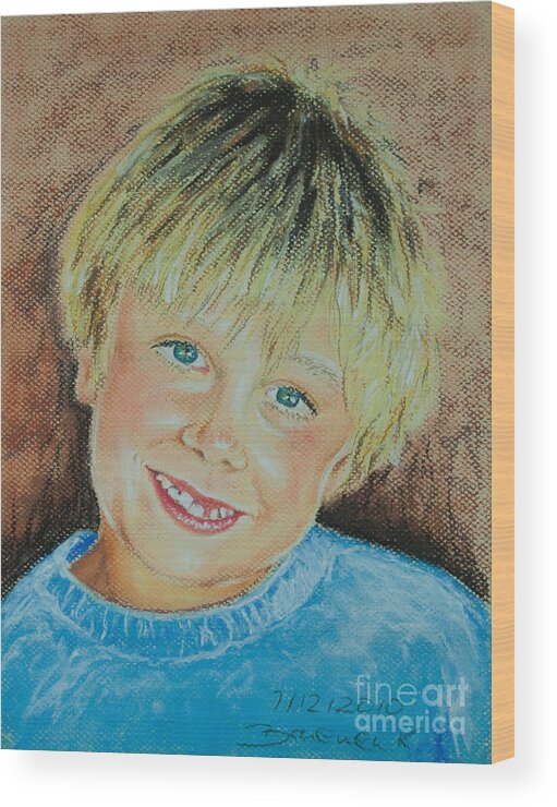 Boy Wood Print featuring the pastel Jake by Katharina Bruenen