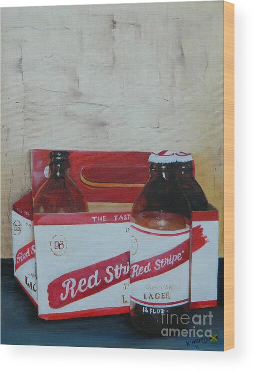 Jamaica Wood Print featuring the painting Jamaica Red Stripe Beer by Kenneth Harris
