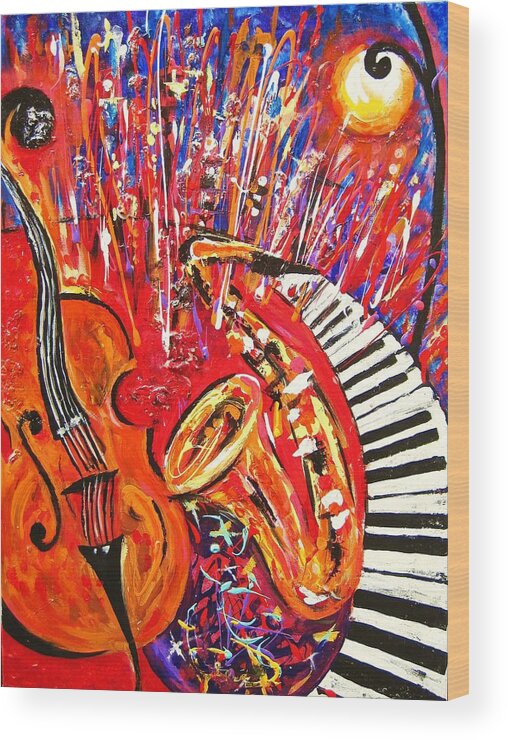  Wood Print featuring the painting Jazz And The City 2 by Helen Kagan