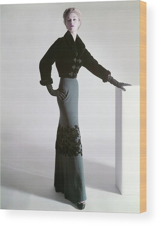 Full-length Wood Print featuring the photograph Jean Patchett Wears A Mainbocher Jacket by Horst P. Horst