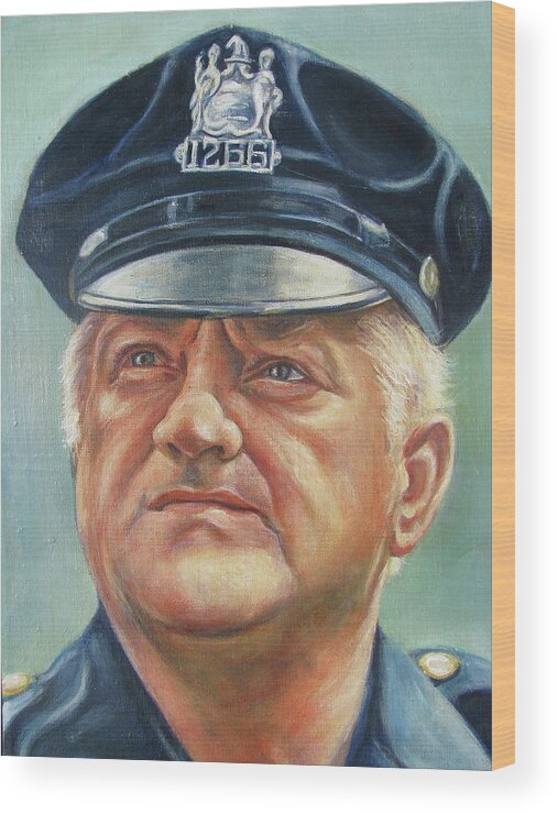 Policeman Wood Print featuring the painting Jersey City Policeman by Melinda Saminski