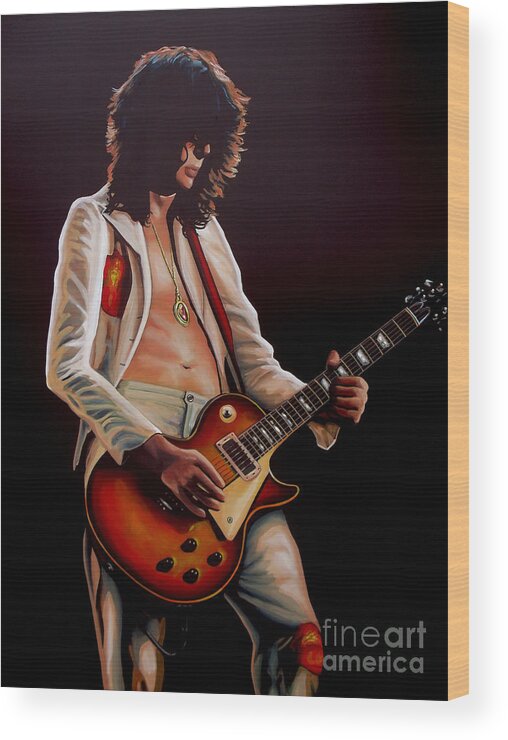 Jimmy Page Wood Print featuring the painting Jimmy Page in Led Zeppelin Painting by Paul Meijering