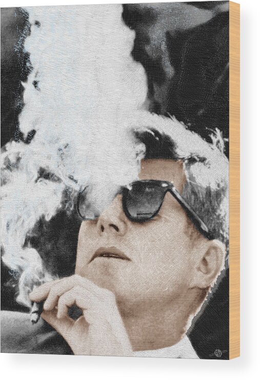 President Wood Print featuring the painting John F Kennedy Cigar and Sunglasses by Tony Rubino