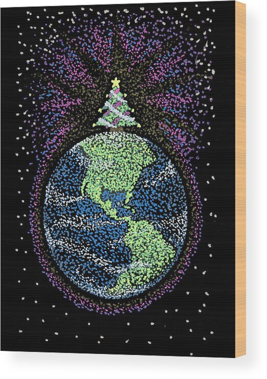 Holiday Cards Wood Print featuring the drawing Joyful Joyful by Keiko Katsuta