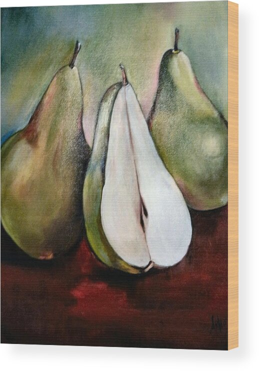 Fruit Wood Print featuring the painting Just Us Pears by Arlen Avernian - Thorensen
