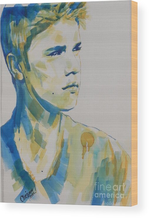 Watercolor Painting Wood Print featuring the painting Justin Bieber by Chrisann Ellis