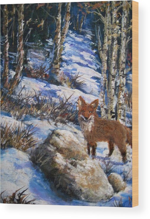 Nature Wood Print featuring the painting Little fox by Megan Walsh