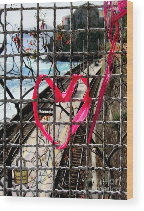 Manarola Wood Print featuring the photograph Lock and Love.Cinque Terre.Italy by Jennie Breeze