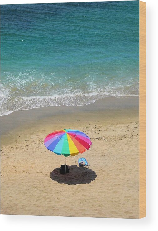 Beach Wood Print featuring the photograph Lone Umbrella by Jane Girardot