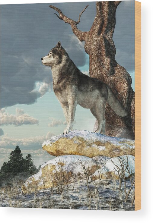 Lone Wolf Wood Print featuring the digital art Lone Wolf by Daniel Eskridge