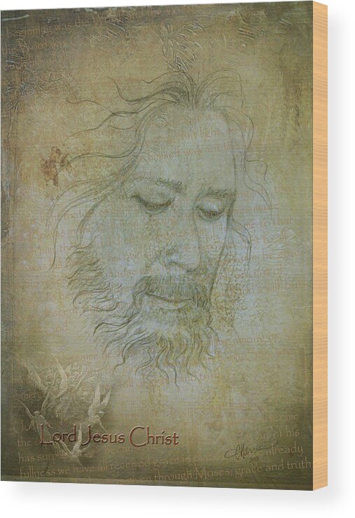Lord Wood Print featuring the drawing Lord Jesus Christ by Cindy Collier Harris