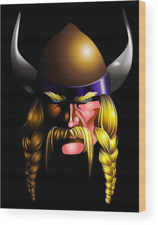 Football Sports Viking Attractive Wood Print featuring the digital art Mad Viking by P Dwain Morris
