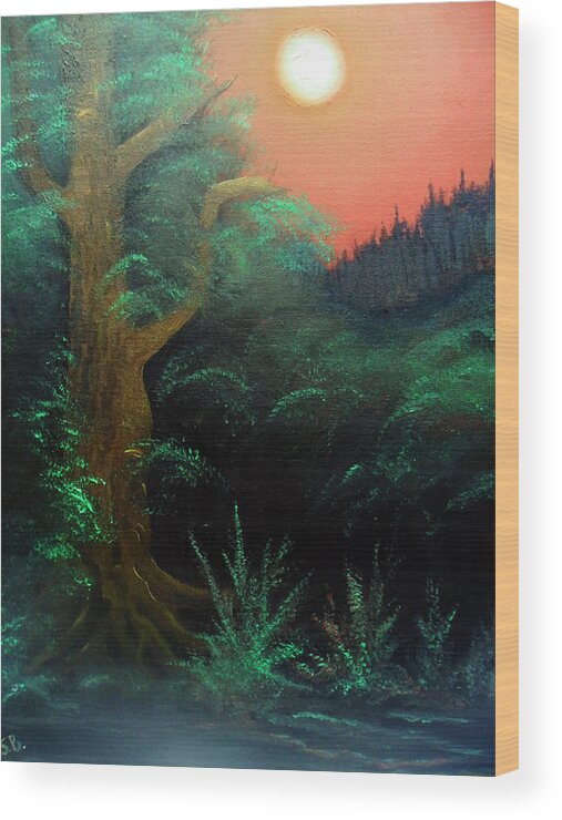 Landscape Wood Print featuring the painting Magic forest by Sergey Bezhinets