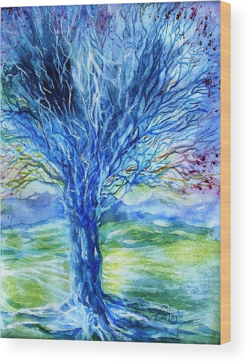 Landscape Wood Print featuring the painting Magic Thorn Tree the Celtic Tree of Life by Trudi Doyle