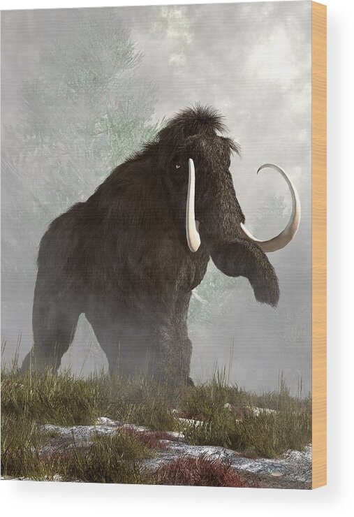 Woolly Mammoth Wood Print featuring the digital art Mammoth in the Fog by Daniel Eskridge