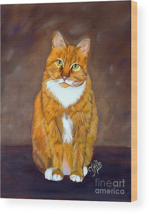 Cat Wood Print featuring the painting Manx Cat by Terri Mills