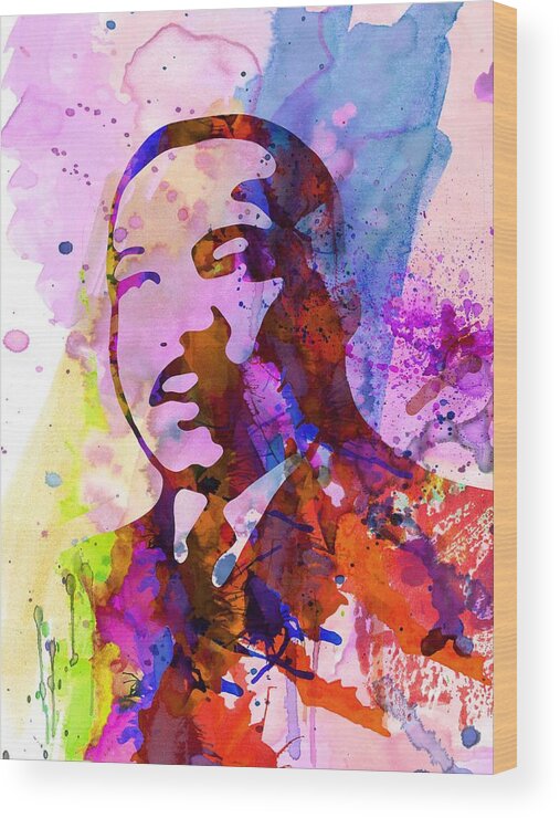 Martin Luther King Jr Wood Print featuring the painting Martin Luther King Jr Watercolor by Naxart Studio