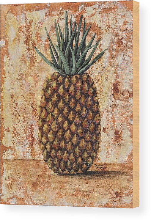 Kitchen Decor Wood Print featuring the painting Maui Pineapple by Darice Machel McGuire