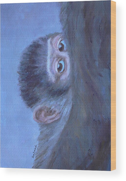 Mandrill Wood Print featuring the painting Me and My Mandrill Mother by Margaret Saheed