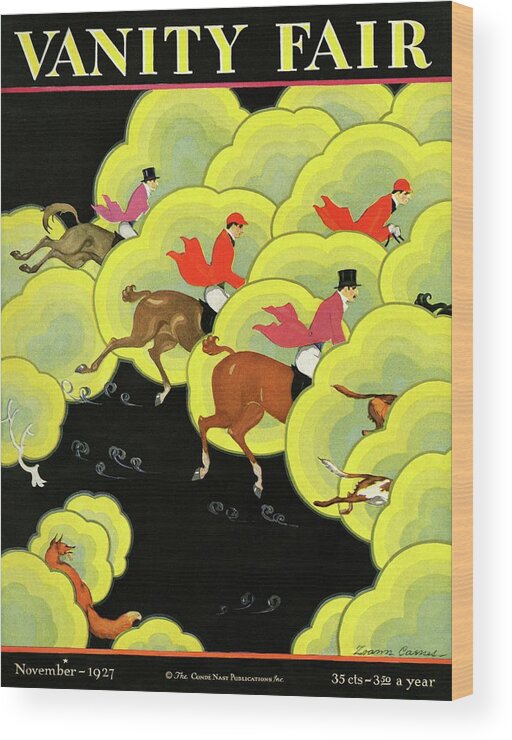Illustration Wood Print featuring the photograph Men Pursuing A Fox by Zoan Carnes