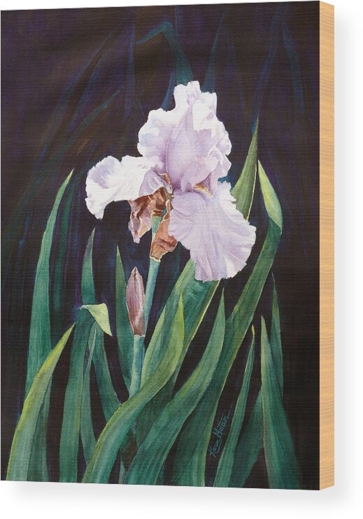 White Iris Wood Print featuring the painting Midnight Iris by Karen Mattson