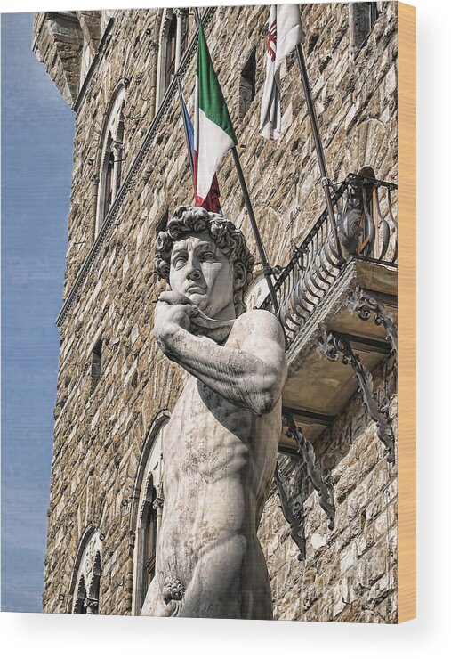 Florence Wood Print featuring the photograph Mighty Michelangelo's David by Brenda Kean