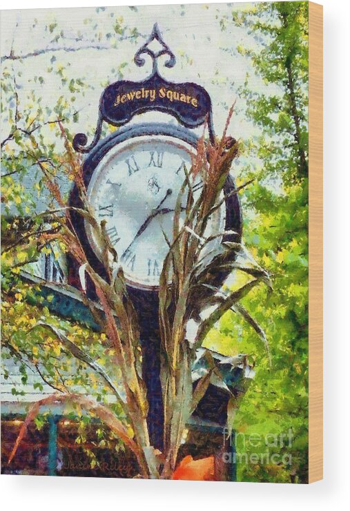 Milford Pa Wood Print featuring the photograph Milford PA - Jewelry Square Street Clock - Autumn by Janine Riley