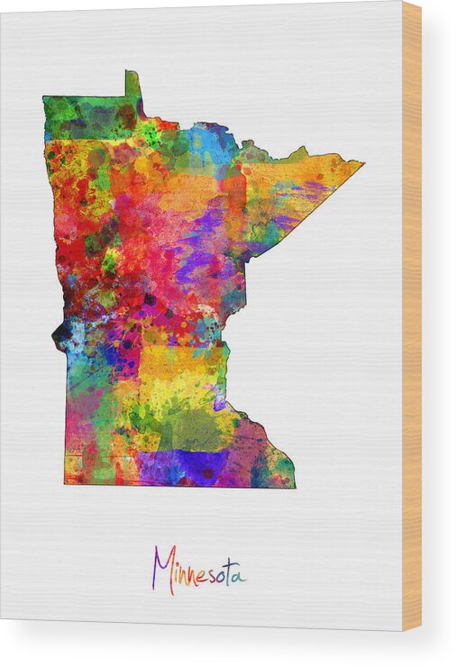 United States Map Wood Print featuring the digital art Minnesota Map by Michael Tompsett
