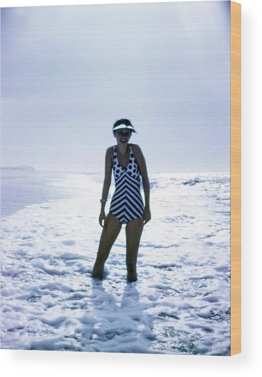 Accessories Wood Print featuring the photograph Model Wearing An Ungaro Swimsuit by Bert Stern