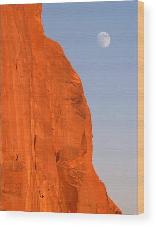 Landscapes Wood Print featuring the photograph Moon at Monument Valley by JustJeffAz Photography
