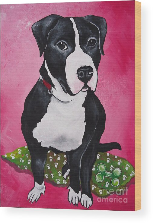 Pittbull Wood Print featuring the painting Morty by Leslie Manley