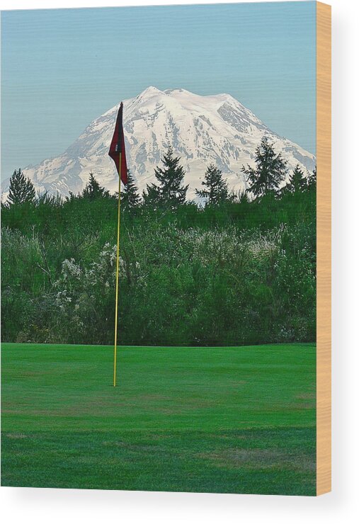 Golf Wood Print featuring the photograph Mount Rainer at Lipoma Firs by Jean Wright