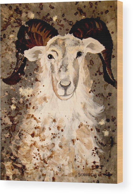 Ram Wood Print featuring the painting Powell Mountain Goat by Amy Sorrell