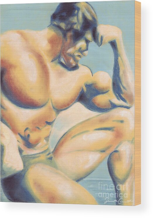 Muscle Wood Print featuring the pastel Muscle Beach by Samantha Geernaert