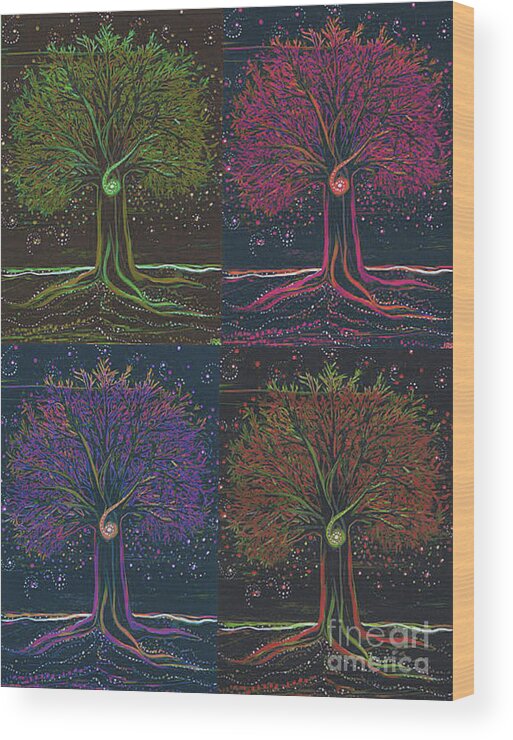 First Star Wood Print featuring the painting Mystic Spiral Tree x 4 by jrr by First Star Art