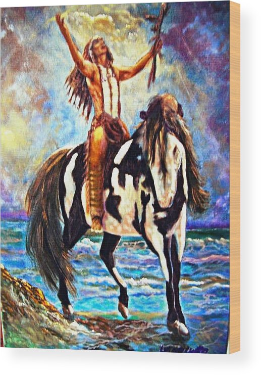 Native American Warrior Wood Print featuring the painting Native American Warrior by Leland Castro