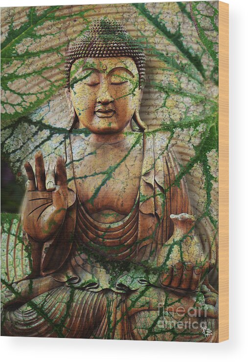 Buddha Wood Print featuring the mixed media Natural Nirvana by Christopher Beikmann