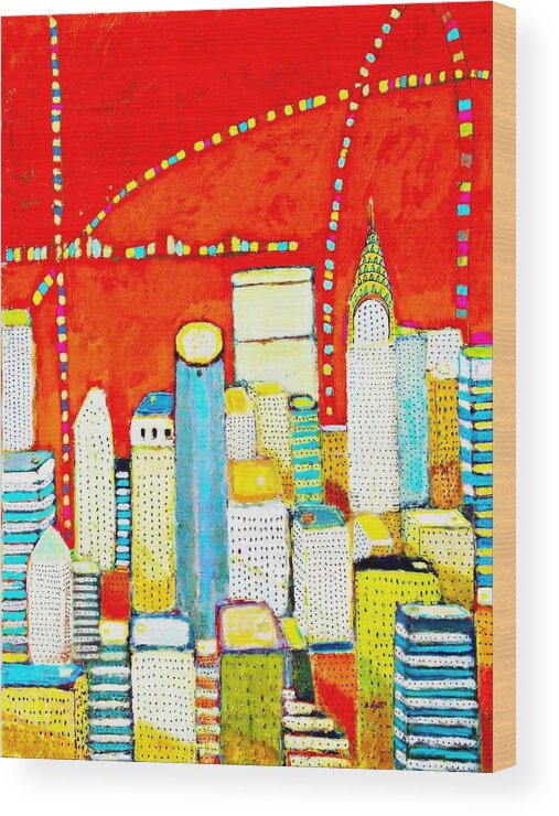 Red Wood Print featuring the painting New york city with red by Habib Ayat