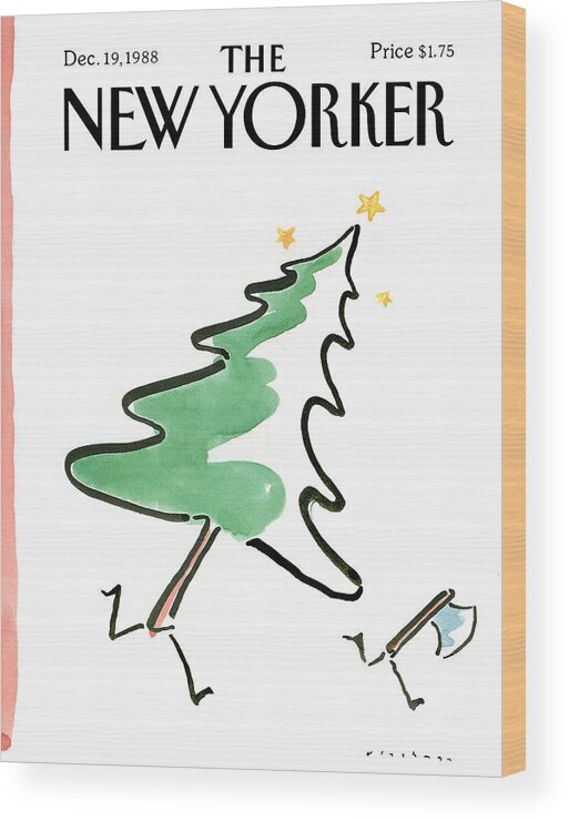Holidays Wood Print featuring the painting New Yorker December 19th, 1988 by RO Blechman
