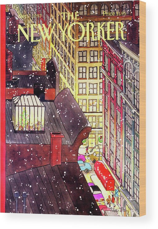 Dining Wood Print featuring the painting New Yorker December 7th, 1992 by Roxie Munro