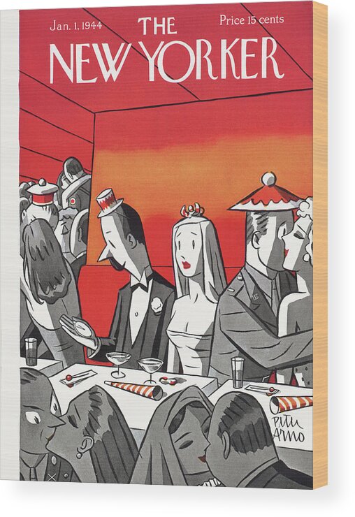 Dining Wood Print featuring the painting New Yorker January 1, 1944 by Peter Arno