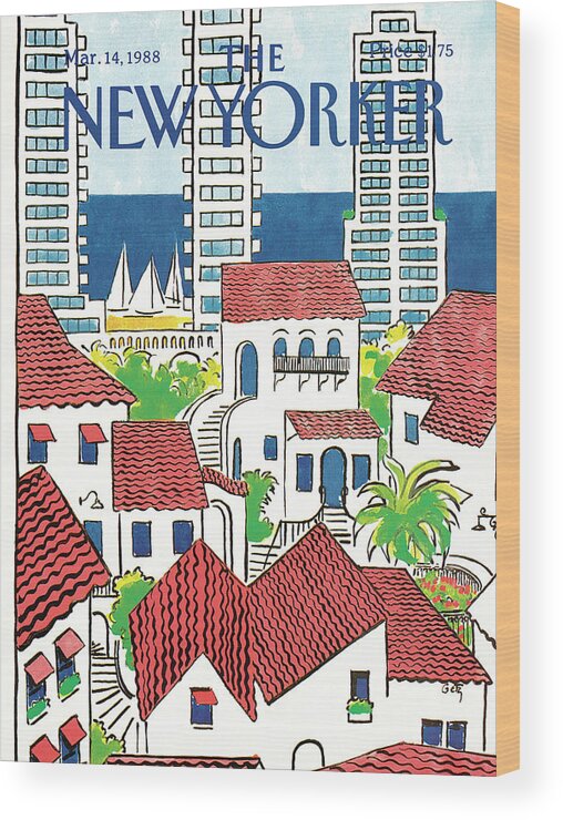 Architecture Wood Print featuring the painting New Yorker March 14th, 1988 by Arthur Getz