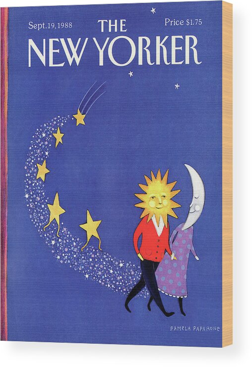 Night Wood Print featuring the painting New Yorker September 19th, 1988 by Pamela Paparone